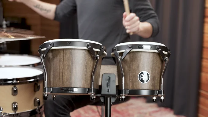 Meinl Percussion Bongos Headliner Wood - 6,75 Et 8 Pouces Peaux Buffle, Clé D'Accord, Chêne Siam