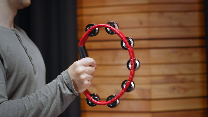 Molded ABS Tambourine, Red, Dual Row, Stainless Steel Jingles video